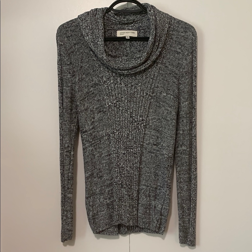 Jones New York Sport Peppered Gray Cowl Neck Sweater Size Small